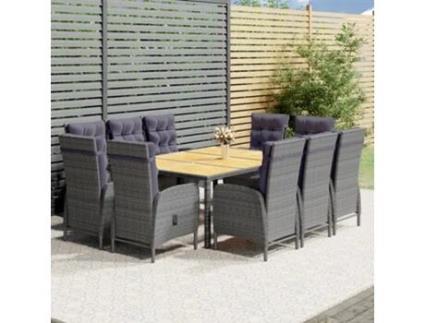 Conjunto de Jantar para Jardim Vime Pe Cinzento 11 Un