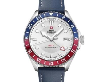 Relógio masculino couro real azul Sm34095.05 SWISS MILITARY BY CHRONO
