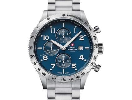 Relógio masculino prata aço inoxidável cronógrafo Sm34084.02 SWISS MILITARY BY CHRONO