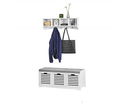 Sapateira para hall de entrada com cabide sobuy fsr23-w+frg48-l-w