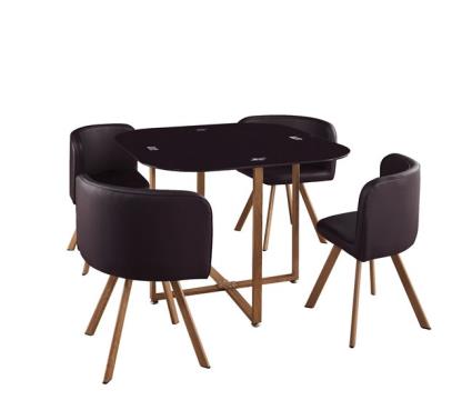 Mesa quadrada de vidro + 4 cadeiras poli-couro 100x100
