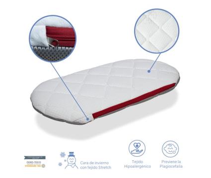 Colchão de berço visco baby carry 75x40 - 6 cm 2 em 1 - colchão para carrinho de bebé, alcofa, berço. capa amovível + protector. núcleo de espuma perfurado. adaptável