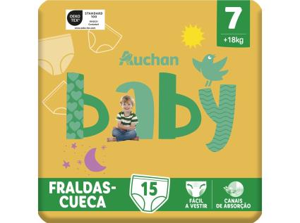 Fraldas Cueca Auchan Baby Tamanho 7 +18kg 15un