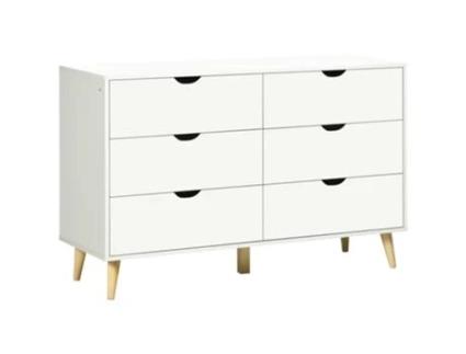 Cômoda com 6 Gavetas e Pés Elevados Cómoda para Dormitório Sala de Estar Estilo Moderno Anti-Tombo 120X40X76 Cm - HOMCOM