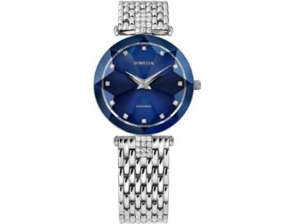 Relógio feminino prata aço inoxidável faceta strass J5.703.M JOWISSA