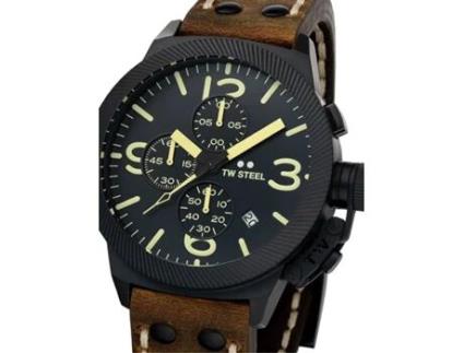 Relógio Masculino Couro Real Marrom Cs107 TW-STEEL