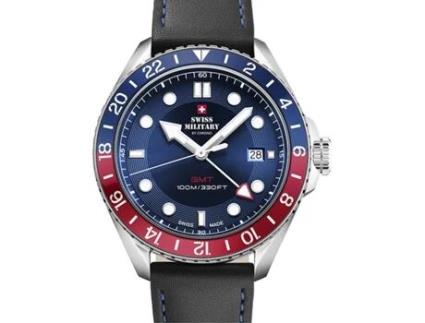 Relógio masculino preto couro real Sm34095.06 SWISS MILITARY BY CHRONO