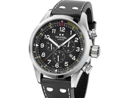 Relógio masculino preto couro real Svs202 TW-STEEL