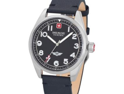 Relógio masculino preto couro real Smwga2100401 SWISS MILITARY HANOWA