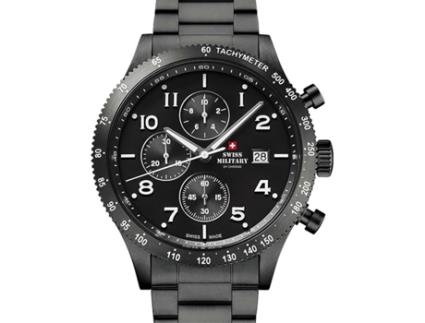 Relógio masculino cronógrafo de aço inoxidável preto Sm34084.03 SWISS MILITARY BY CHRONO