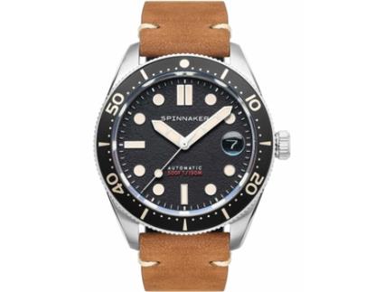 Relógio masculino marrom couro real Croft automático Sp-5100-01 SPINNAKER