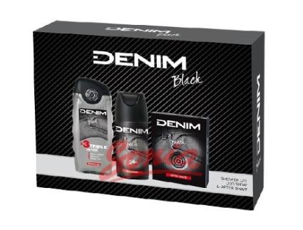 DENIM Preto Gift Set (After Shave Lotion 100ml + Deo Spray de 150ml + Gel de banho 250ml)
