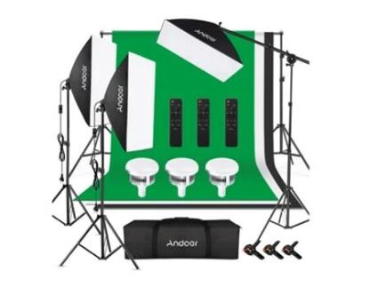 Kit Fundos e Iluminação ANDOER Estúdio Led 3 Softboxes Bicolor com Comandos