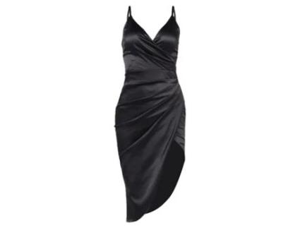 Vestido de Mulher ZMDECQNA Midi Alças Finas Cetim Preto (L)