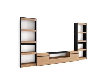 Conjunto de Móveis Tv 320X186X35cm para Televisores Até 80 Estante para Tv Carvalho e Preto SKRAUT HOME