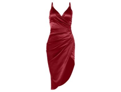 Vestido de Mulher ZMDECQNA Midi Alças Finas Cetim Vermelho (L)