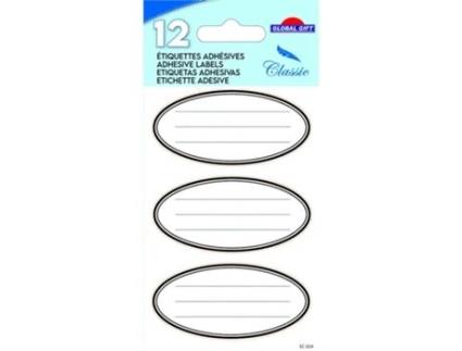 12 Etiquetas Adesivas Escolares Oval Preto GLOBAL GIFT