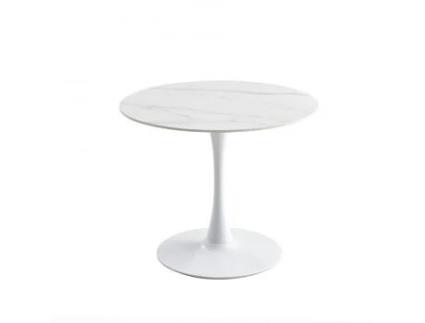 Mesa de Jantar Interla 1 Branca 90X75 Cm Padrão Mármore Sinterstein Sanule Fuo de Metal CASA VITAL