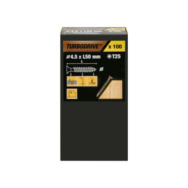 100 parafusos para madeira TX premium 4,5 x 50 mm Turbodrive