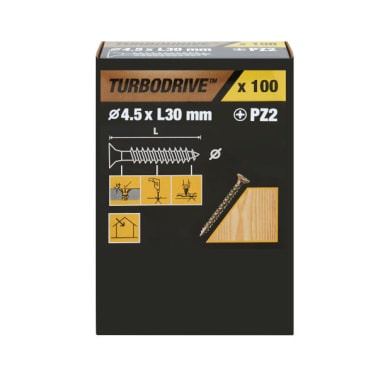 100 parafusos para madeira pozidriv premium 4,5 x 30 mm Turbodrive