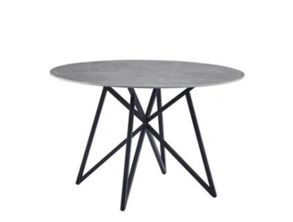 Mesa de Jantar Claudine Cinza 133X133X76 Cm Tampo Redondo Pedra Sinterizada Padrão Mármore Pés de Metal CASA VITAL