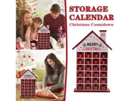 Caixa de Calendário de Contagem Regressiva de Natal com Decorações de Madeira