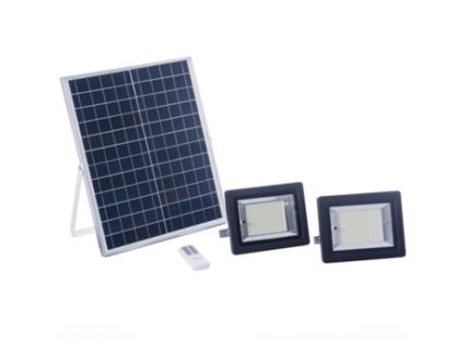 Projectores Solares 100W com 2 Projectores Led ELEDCO Luz Neutra 4000K Comando À Distância Autonomia 8-15 Horas