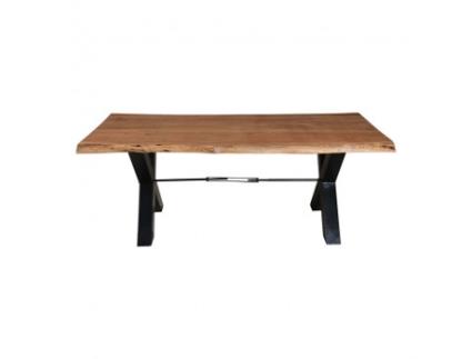 Mesa de Jantar Adonis 240X100 Cm Acácia com Borda de Árvore e Estrutura de Metal Preto CASA VITAL