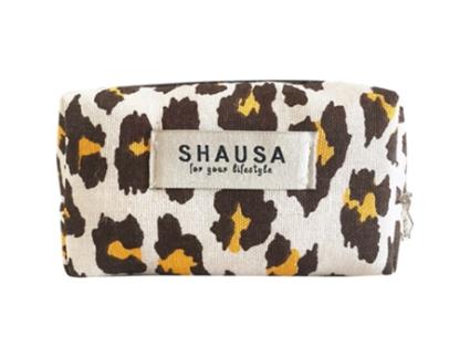 Bolsa de toalete em lona leopardo e couro sintético SHAUSA