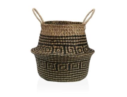 Cesta Decorativa Versa Preto Algas marinhas Ø 28 cm