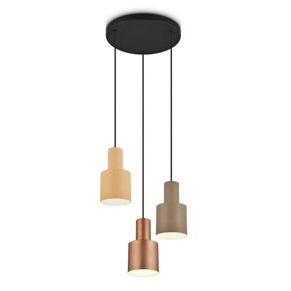 Hanging lamp bronze with taupe and beige 3-light - Ans