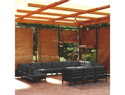 Conjunto Lounge de Jardim com Almofadões Pinho Preto 13 Un