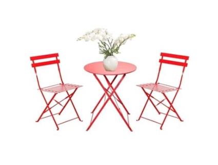 Conjunto Bistrot 2 Cadeiras Mesa de Apoio Rebatível em Aço Antiferrugem Cor Vermelha FRANKYSTAR