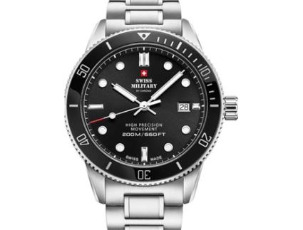 Relógio masculino prata aço inoxidável quartzo mergulhador sm34088.01 SWISS MILITARY BY CHRONO