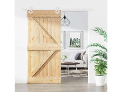Porta de Correr com Ferragens 95X210 Cm Madeira de Pinho Maciça VIDAXL