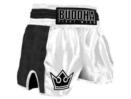 Calções Premium, Retro Unissexo para Boxe BUDDHA FIGHT WEAR Tailandeses Branco (3XL)