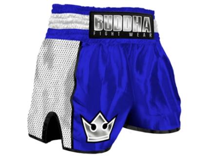 Calções Premium, Retro Unissexo para Boxe BUDDHA FIGHT WEAR Tailandeses Azul (3XL)