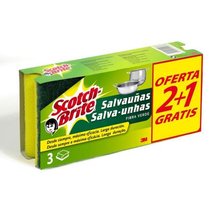 Esponja Salva-Unhas, Fibra Verde, 2 + 1 Grátis