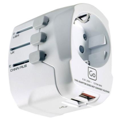 Adaptador de Corrente Europa - Mundo e USB, 72 x 55 x 58 mm, Branco