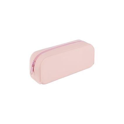 Estojo Cilíndrico, Fecho de Correr, Plástico EVA Flexível, Rosa Pastel