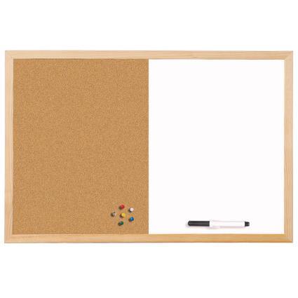 Quadro Branco e de Cortiça Combo, Pinho e Cortiça, 600 x 450 mm