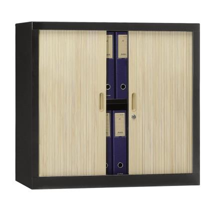 Armário Persiana com Prateleiras, 120 x 102 x 42 cm, Chapa de Aço, Preto e Faia