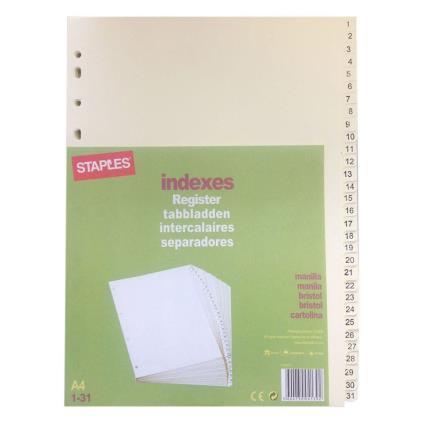 Separador Pré-Impresso, Cartão, 31 Secções, A4