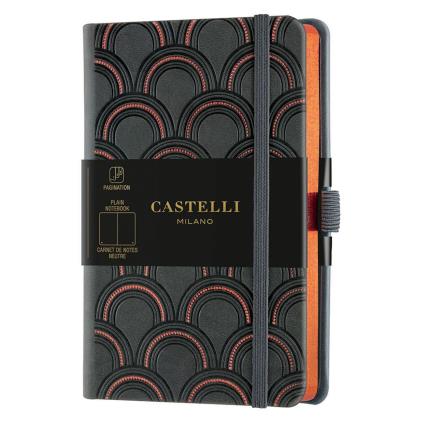 Bloco de Notas Art Deco, 9 x 14 cm, 96 Folhas, Liso, Capa Preta e Cobre