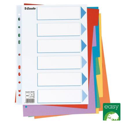 Cartão, Separador em Branco, 6 Secções, A4, Várias Cores
