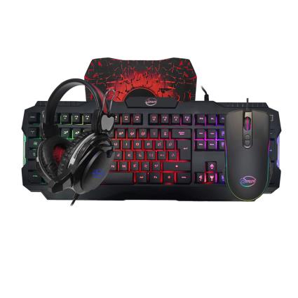 Conjunto Acessórios Gaming com Teclado, Auscultadores, Rato e Tapete, Preto