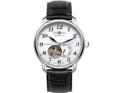 ZEPPELIN Preto Couro Genuíno Lz127 Graf ZEPPELIN Preto Couro Genuíno 7666-1 Relógio para Homem