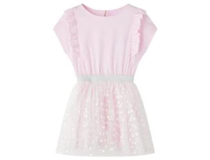 Vestido de Criança VIDAXL Folhos Estampa Corações Brilhantes Vida 128.0 Rosa (128 cm)