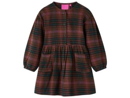 Vestido de Criança VIDAXL Vida Xl Mangas Compridas Padrão Xadrez 104.0 Castanho (104 cm)