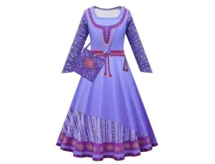 Star Wish Asha Cosplay Roxo Princesa Vestido de Manga Longa Bolsa 120